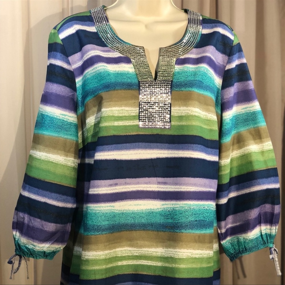 Style & Co Tunic M Blue Purple Sequins V-Neck